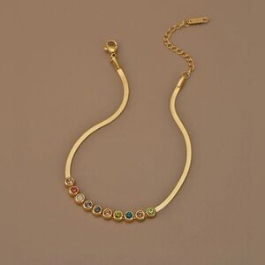 Anthropologie Gold Bracelet with Rainbow Gems